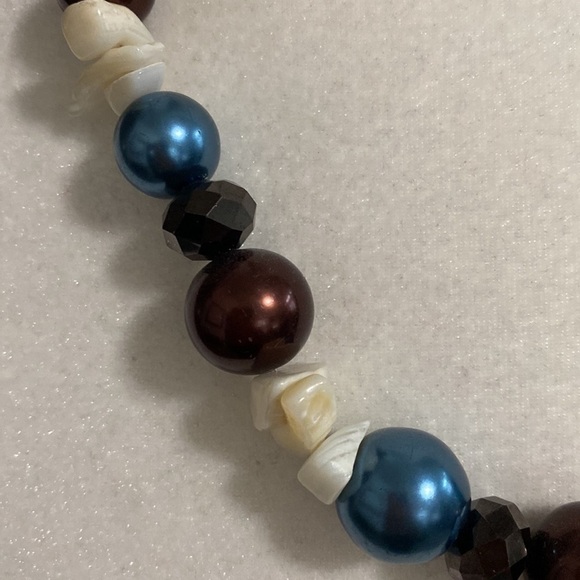 Hand Crafted Seashell Copper Blue Bronze Sparkle Vintage Bohemian Necklace - Picture 3 of 16